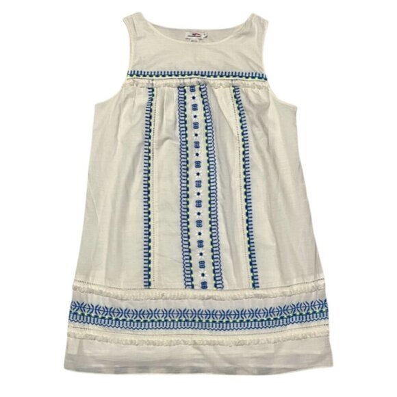 Vineyard Vines Dresses & Skirts - Vineyard Vines Embroidered Fringe Sleeveless Sheath Sundress White Blue Plus 14